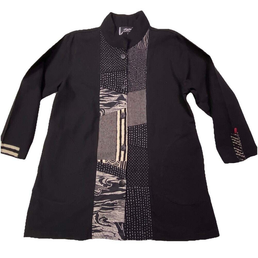 Lagenlook Boho Artsy‎ Button Up Tunic Blose Top High Neck Wearable Art S/M